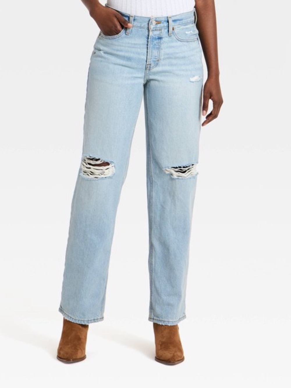 Universal Thread Light Blue Distressed Straight baggy -Leg Jeans